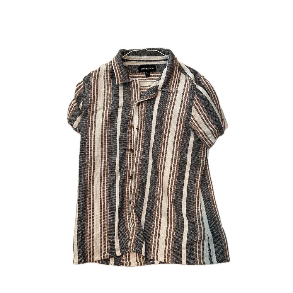 Threadbare Knit Button Down Short Sleeve Shirt Mens Med